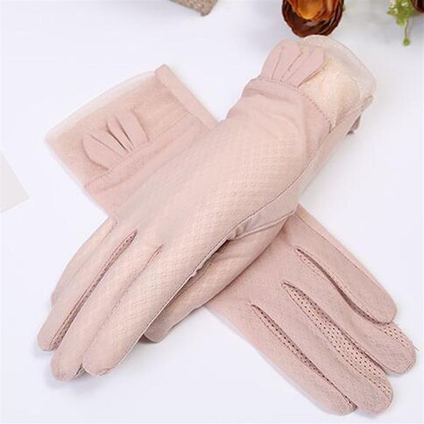 

summer breathable ice thin girl riding and driving antiskid summer touch screen lace sunscreen gloves uv protection233e, Blue;gray