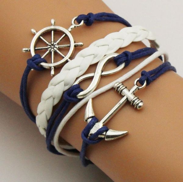

bracelet men unlimited anchor rudder friendship bracelets for women bangles jewelry retro weave multilayer leather party anniversa4639059, Golden;silver