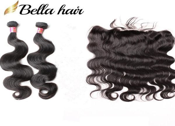 

bella hair 8a lace frontal closure with hair bundles unprocessed virgin brazilian extensions natural black color body wave human9139409