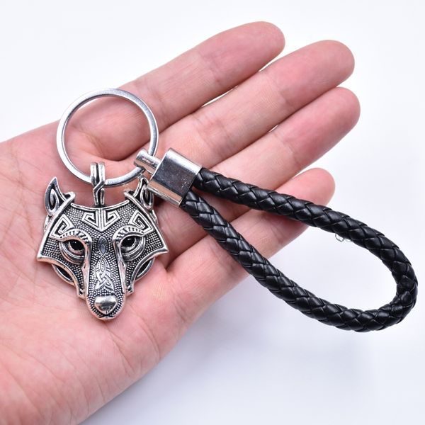 

retro men style wolf head pendant leather car key chain keyrings keychain for men women gift, Slivery;golden