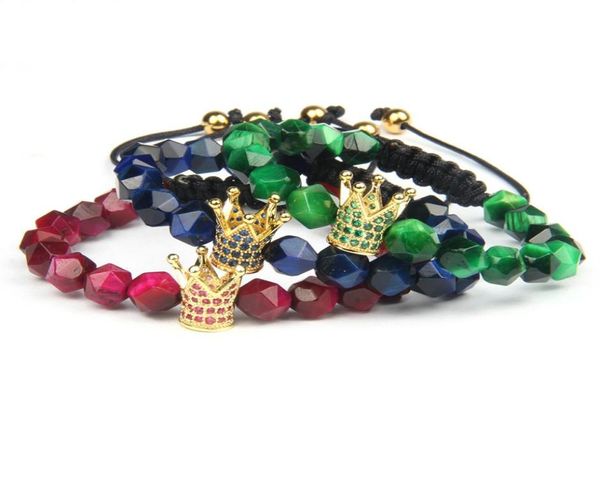 

crown bracelets fashion crown cz zircon bracelet women men with 8mm cut faceted tiger eye stone beads8163448, Golden;silver