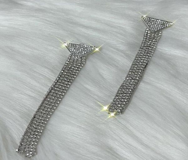 

european and american letters dangle chandelier flash diamond niche design long fringed earrings women fast deliver2132603, Silver
