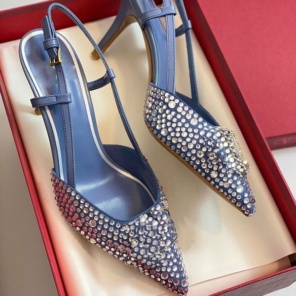 

rhinestone dress shoes fashion designers button slingbacks 8.5cm high heeled sandal 35-42 satin patent leather womens sandals stiletto heel, Black