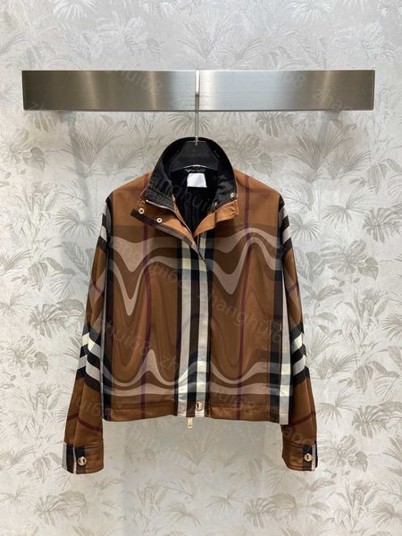 

23ss womens designer clothing womens jacket classic plaid stand-up collar zip-up jacket women clothes, Black;brown