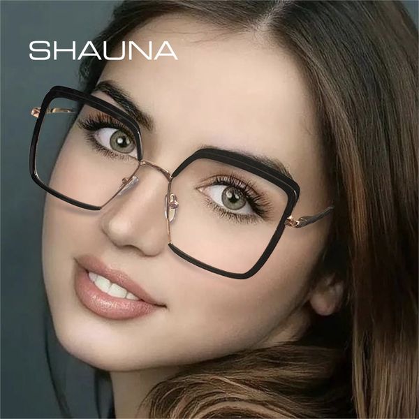 

sunglasses frames shauna retro square women clear anti blue light glasses frame fashion spring hinge tr90 metal optical men leopard pink 230, Silver