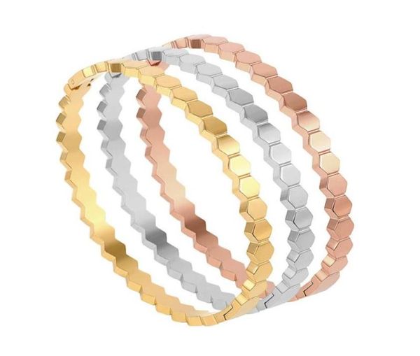 

bangle fashion trend honeycomb hexagon geometric simple tricolor bracelet women039s titanium steel jewelry1145205, Black