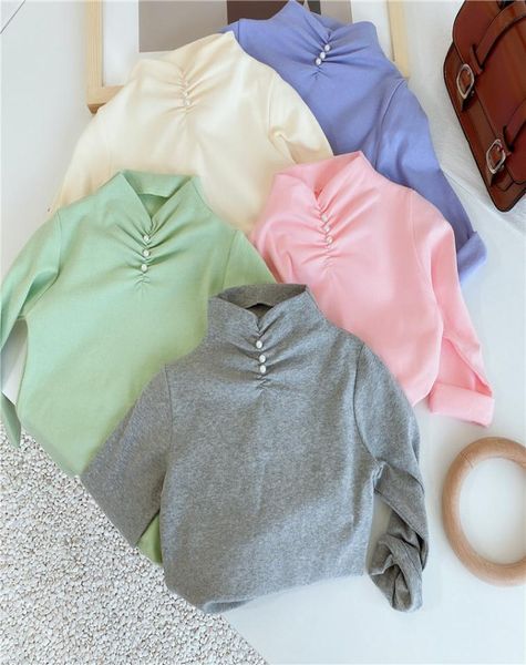 

ins little girls new fashions girls long sleeve solid girls korean pearl design t shirt kids long sleeve bottom for 17t m3185102951, Blue