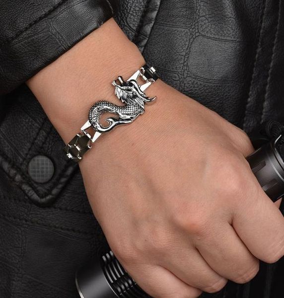 

domineering twelve zodiac stainless steel dragon bracelet 100 silver color bangles for men pulseras7866267, Black