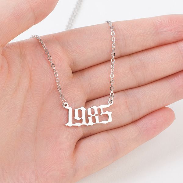 

pendant necklaces old english number jewelry year 1980to2023old font pendantnecklacewomen birthday gift personalized, Silver