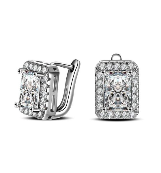 

omhxzj whole personality huggie fashion woman girl party wedding white square zircon 18kt white gold hoop earrings ye4145568115, Golden;silver