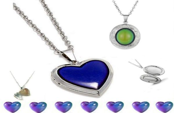 

heartshaped picture box mood pendant necklace temperature can change colors1016158, Silver