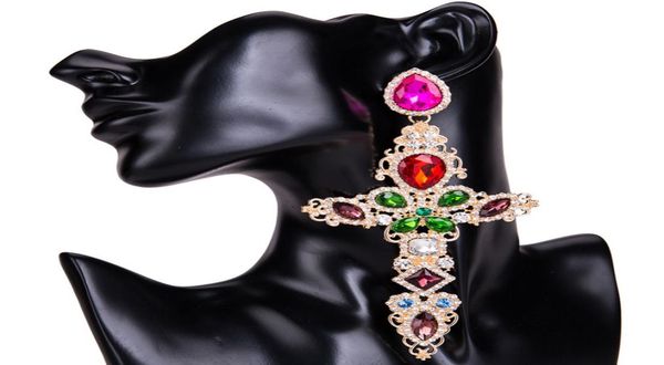 

baroque big cross earrings for women large dangle earings female rhinestone gold color jewelry luxury trendy jewelery whole1307472, Silver