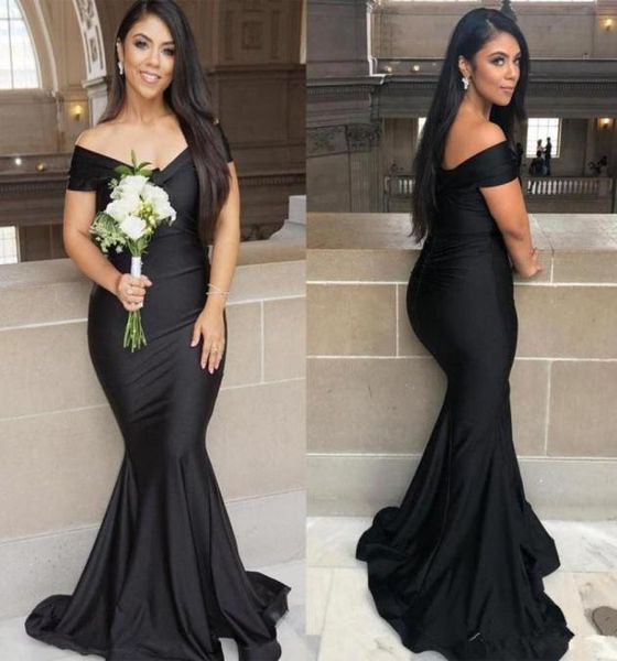 

new fashion black mermaid bridesmaid dresses off the shoulder vneck zipper back maid of honor dress sweep train satin eveni1984254, White;pink