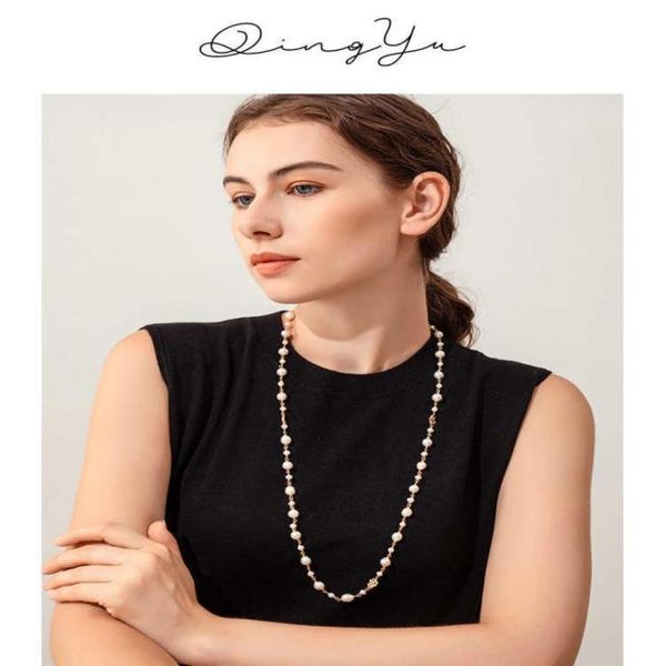 

rose pearl necklace light luxury niche design sense highgrade long sweater chain 2021 new female mother4154914, Silver