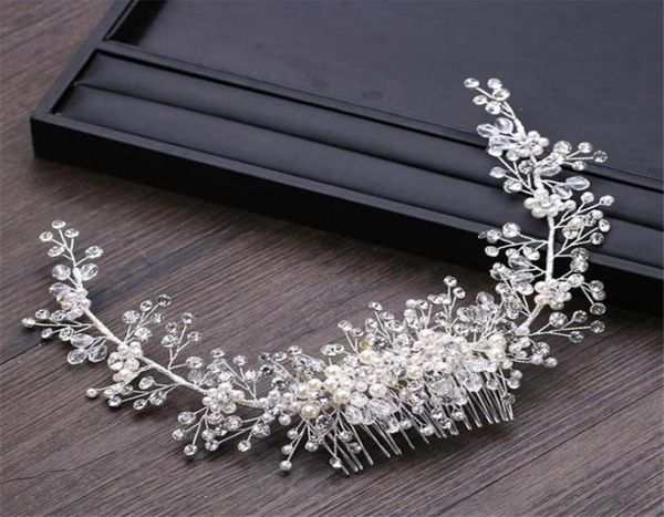 

vintage wedding bridal comb crystal rhinestone headpiece pearl crown tiara hair accessories jewelry headdress silver head chain or4042628, Slivery;golden