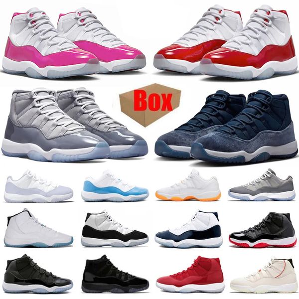

11 basketball shoes 11s cherry cement cool grey low midnight navy 25th anniversary concord bred mens women trainers sports sneakers with box, White;red