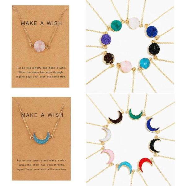 

fashion moon round faux natural stone resin necklace druzy drusy necklace gold plated link chain necklace for women collars7161876, Silver
