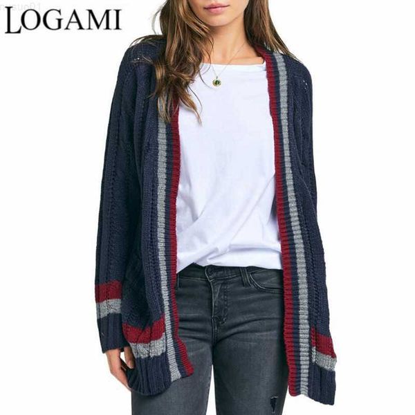

women's sweaters logami striped pocket knit cardigan for women autumn winter thick coat long sweaters cardigans l230718, White;black