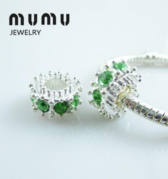 

whole diy jewelry wheel charm beads silver plated with crystal round spacer loose beads fits european snake bracelets 6002333