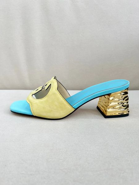 

100% high-quality designer shoes slipper slides sandal new summer fashion women's high heels calf leather fabric genuine leather outsol, Black