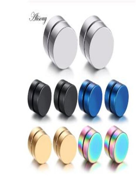 

punk mens strong magnet magnetic ear stud set non piercing earrings fake earrings gift for boyfriend lover jewelry7931606, Golden;silver