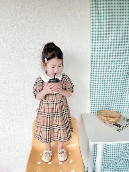 

girl flower dress designer kid summer clothe set plaid design 2023 new baby girls wedding dresses 100-160 cm, Red;yellow