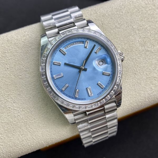 

with diamond watch mens blue dial 2813 mechanical watch sapphire 40mm roman digital waterproof swimming holiday gift with original box luxur, Slivery;brown