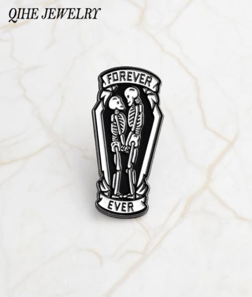 

qihe jewelry punk pins black coffin with skeleton couple inside forever and ever gothic pin gift for boyfriend girlfriend3075294, Gray