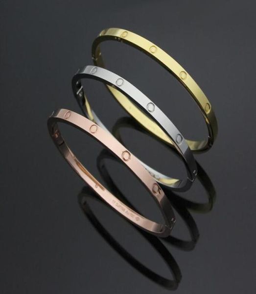 

size 17cm width 5mm women hip hop girl deluxe thin tiny diamond bangle jewelry 316l stainless steel silver gold rose love bracelet5772482, Black