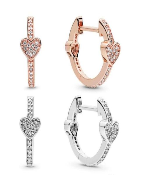 

authentic 925 sterling silver heart stud earring for p alluring hearts hoop earrings luxury designer jewelry women earrings 2979629, Golden;silver