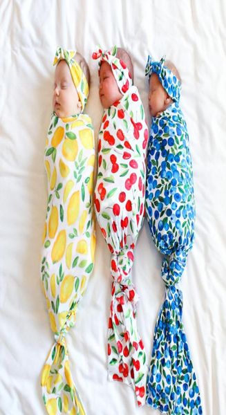 

baby sleep bags swaddle wrap blanket turban headband 2 pcs pography ins toddler cartoon lemon fruit print muslin sacks prop 80x9194041