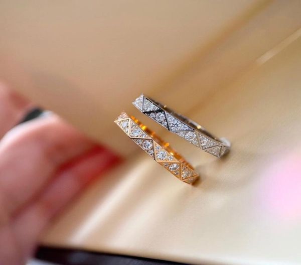 

luxurious quality punk band ring with rhombus shape and sparkly diamonds in 18k rose gold and platinum ring for women wedding jewe6515037, Golden;silver