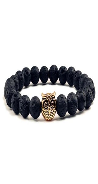 

8mm black natural vocanic rock owl beads bracelets chakra lava stone men women beads bracelet strand strength bracelet costume jew7364472
