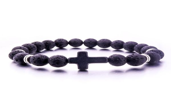 

fashion 8mm natural black lava stone beads cross bracelet diy volcano rock essential oil diffuser bracelet for wome6124383