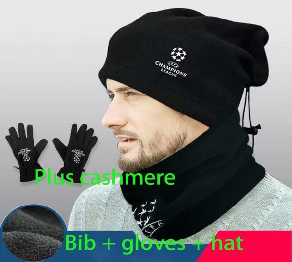 

champions league football bib gloves hat winter fleece warm training gloves kicking sports bib running gloves8639899, Black