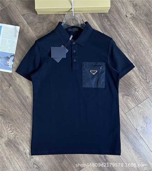 

men's polos designer new triangular logo short sleeved polo shirt for men pearl cotton patchwork zipper pocket decoration fycb, White;black