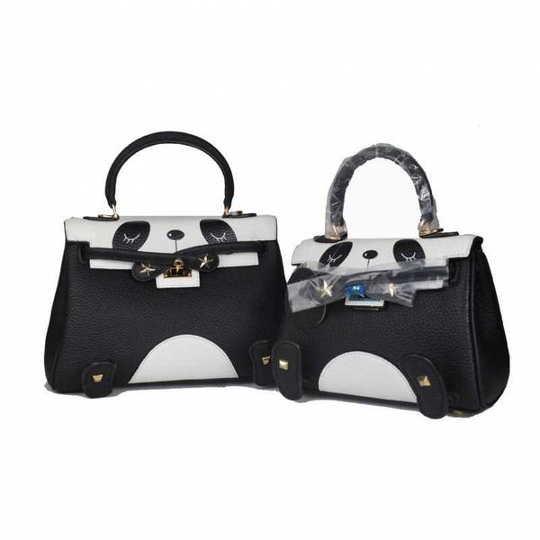 

designer kelys tote bag summer new leather spoof bag mini panda head layer cowhide women's handbag shoulder messengeryo7j