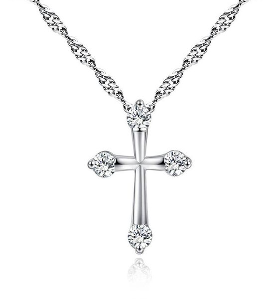 

shy silver plated necklace jewelry women fashion cross cz crystal zircon rhinestone pendant necklaces christmas gift k54372668628
