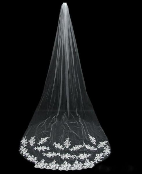 

bridal veils long wedding veils lace applique flower cathedral length bridal veil bv025061816, Black