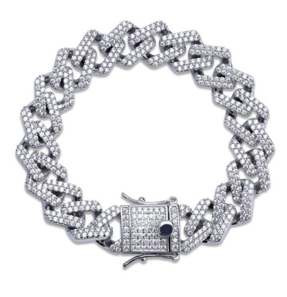 

14mm 78910inches cuban link chain bracelet micro pave cubic zircon iced out hiphop jewelry for male4303790, Black