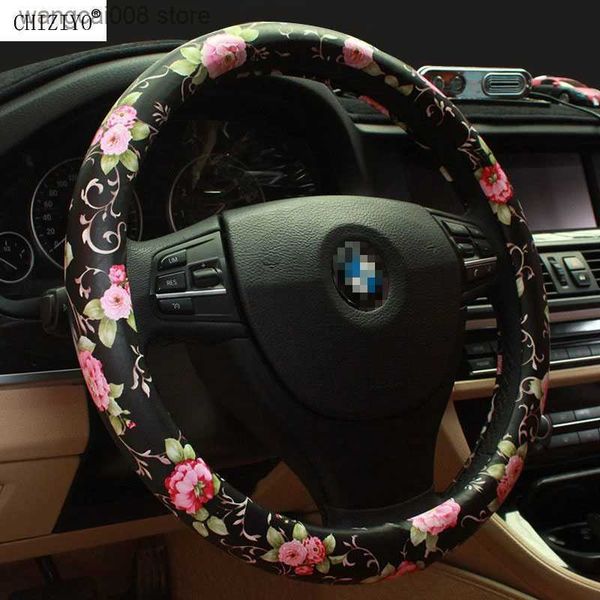 

steering wheel covers 37-38cm pu leather chinese national style peony car steering wheel cover for woman lady skidproof anti-slip cover car-