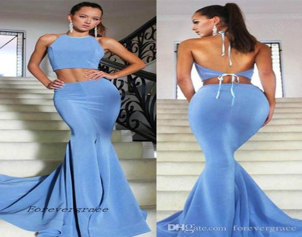 

2019 gorgeous ocean blue prom dress simple two piece backless formal summer holidays wear evening party gown custom made plu6063829, Black