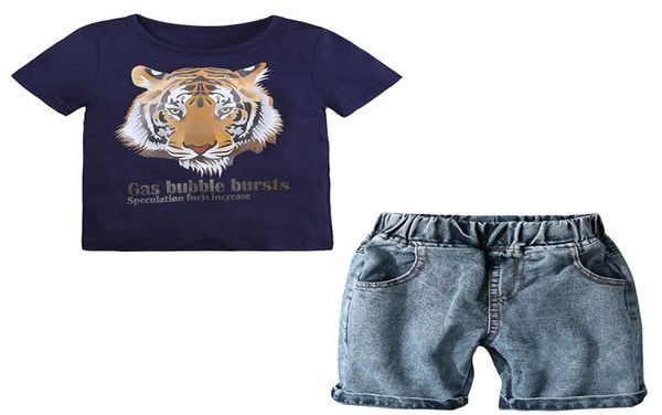 

summer boys clothes set baby kids boys clothes cartoon t shirt denim shorts children clothing set2194500, White