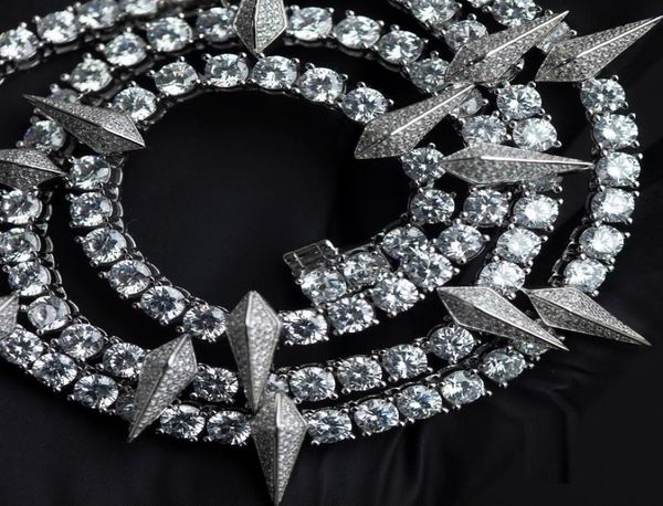 

hbp iced out bling 5a tennis chain spike charm necklace hip hop rock punk cool men bling jewelry 2207201946813, Silver