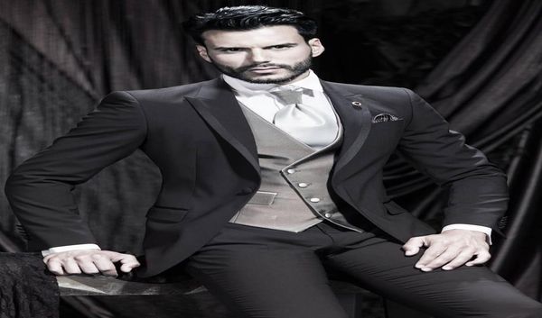 

men suits slim fit peak lapel groom tuxedos black wedding suits men 2015 groomsmen suits one button mens 3 piece suit jacketpant8498046, Black;gray
