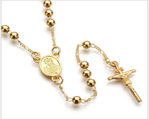 

rosary beads necklace cross jesus pendant silver and gold plated beads long necklaces for men and women rosary bead chain9302475