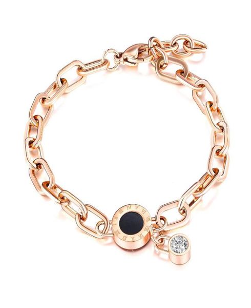 

link chain rose gold color cz bracelet for woman girl adjustable lobster wristband stainless steel link jewelry gifts3298399, Black