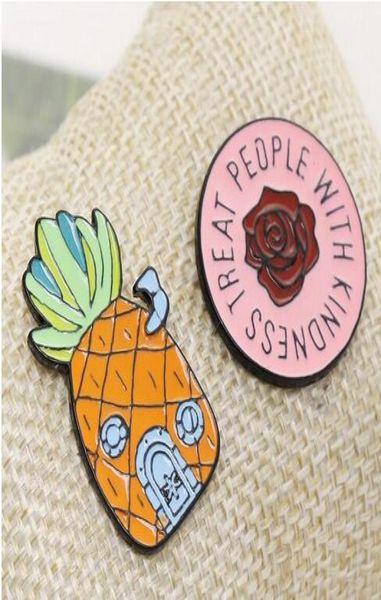 

pineapple ananas brooches treat people with kindness flower brooch cartoon enamel lapel pin badge for women girl boy kids shu429890947, Gray