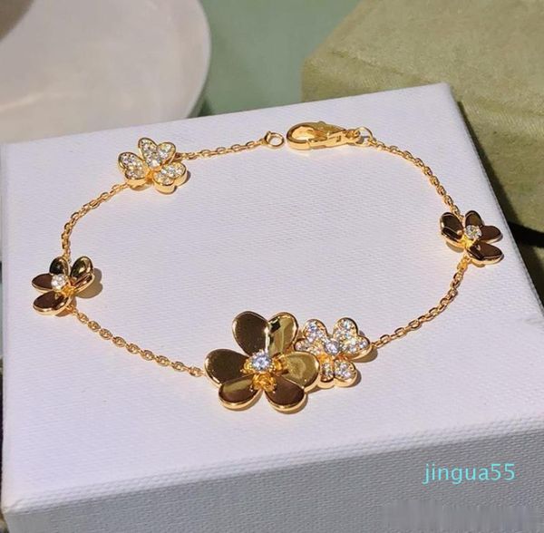 

925 sterling silver brand jewelry for women silver chain clover bracelet wedding jewelry gold color flower clover bracelet6142845, Black