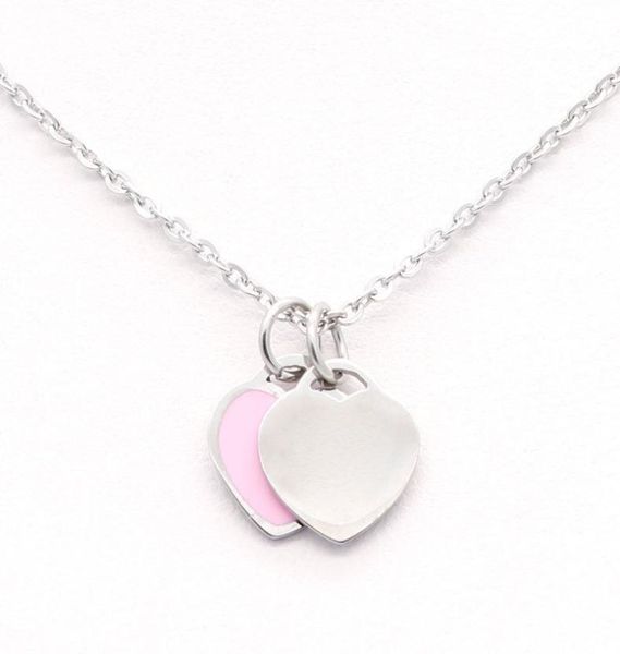 

stainless chain enamel double heart return to lover necklaces women necklace fashion trendy paired suspension pendants model mixed5753783, Silver